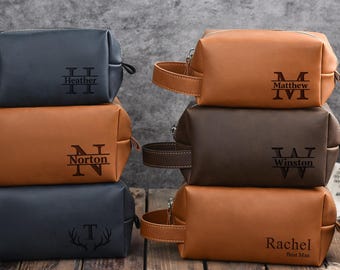 Personalized Toiletry Bag for Groomsmen, Laser Engraved Leather Travel Kit,Groomsmen Proposal Gifts Bag, Wedding Gift, Gifts for Him Men Dad