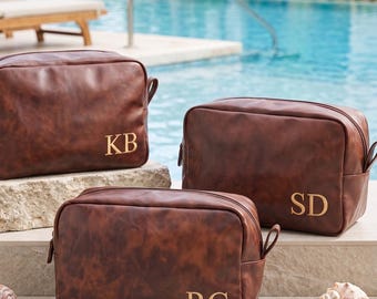 Neceser personalizado para padrinos de boda, bolsa de aseo de cuero para hombre, bolsa de viaje para boda bordada, bolsa de viaje hecha a mano.