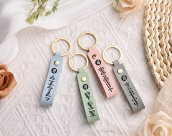 Portachiavi in pelle Spotify, regalo per lei, portachiavi con codice musicale scansionabile, regalo personalizzato con incisione per uomo, regali per lo sposo, regalo di compleanno