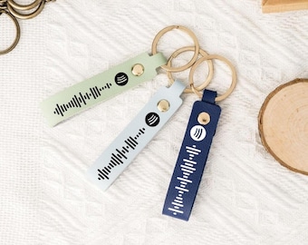 Personalized Spotify Code Keychain,Custom Scannable Song Keyring,Music Lover Gift, Engraved Leather Keychain, Gift for Mom, Mothers Day Gift