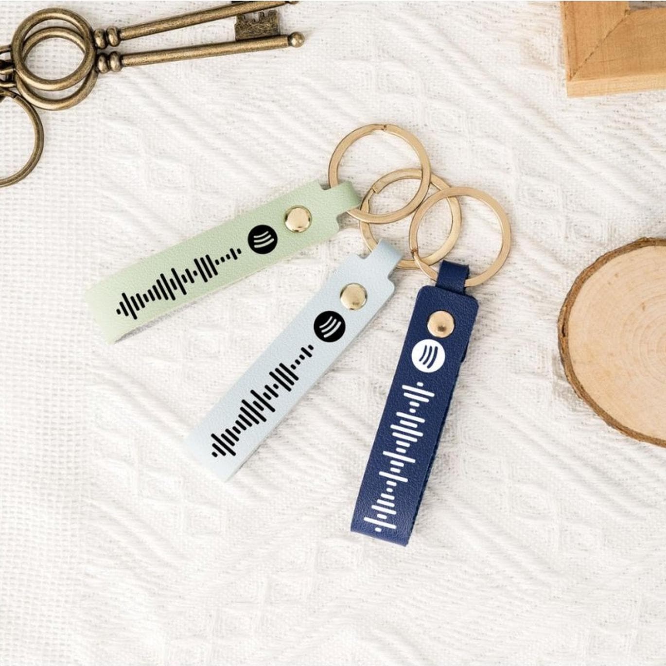 Leather Spotify Keychain, Music Lover Gift,Mothers Day Gift, Customized Music Code Keychain, Engraved Leather Key Chain, Wedding Day Gift