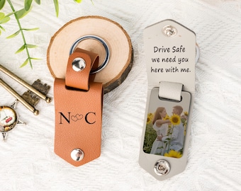 Personalized Leather Keychain with Photo and Text,Anniversary Gift,Custom Photo Keychain for Him,Gifts for Boyfriend,Valentines Day Gift