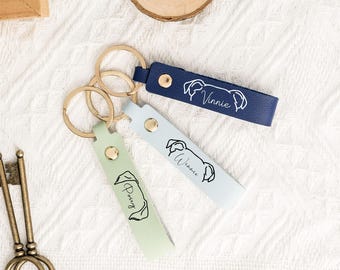 Dog Ear Keychain with Name,Personalized Leather Keychain,Dog Mom Gift,Valentines Day Gifts,Gift for Women,Dog Dad Gift,Pet Lovers,Bag Tags
