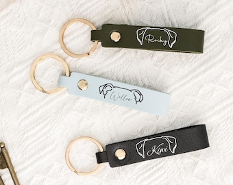 Dog Ear Keychain with Name,Custom Dog Mom Keychain,Dog Mom Christmas Gift,Pet Lovers Gift,Pet Loss Memorial Gift, Engraved Leather Key Chain