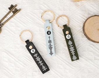 Personalized Scannable Spotify Code Keyring,Custom Song Keychain, Music Lover Gift, Engraved Leather Keychain,Anniversary Gift, Gift for Mom