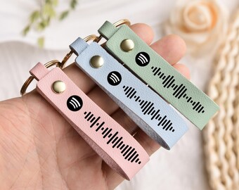 Chaveiro personalizado com código Spotify para amantes da música, presente de couro gravado para ele, chaveiro personalizado para padrinhos, presentes para padrinhos