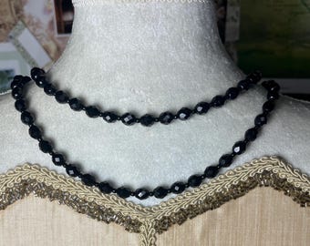 Vintage Signed Miriam Haskell Black Faceted Beaded Necklace V971