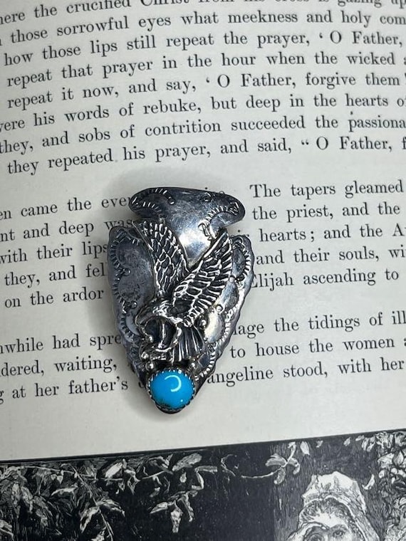 Sterling Silver Shube's Manufacturing Inc Turquoise Eagle Arrowhead Bolo Tie V1373