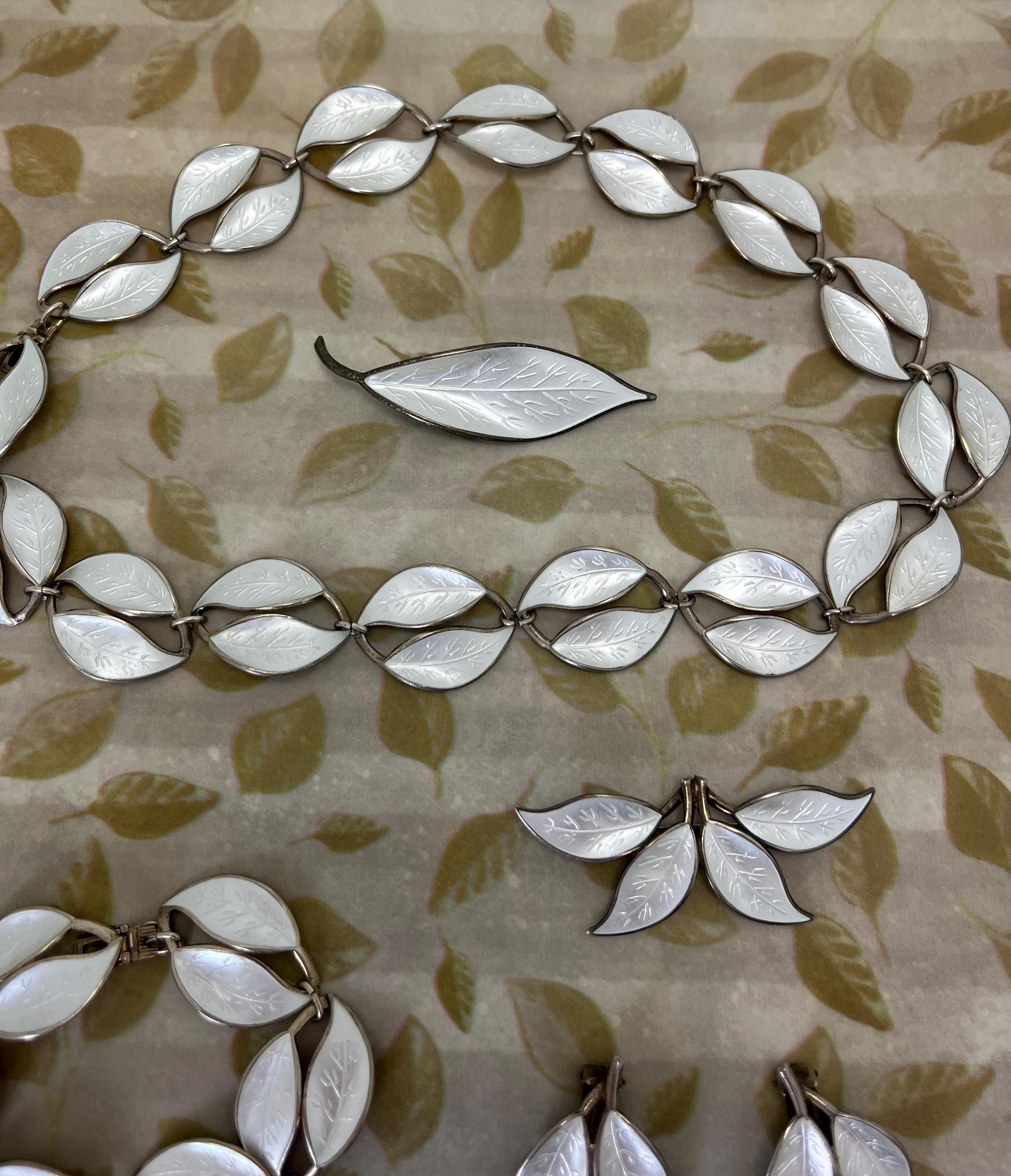 Vintage Signed David Andersen Sterling Silver White Enamel Leaf 5