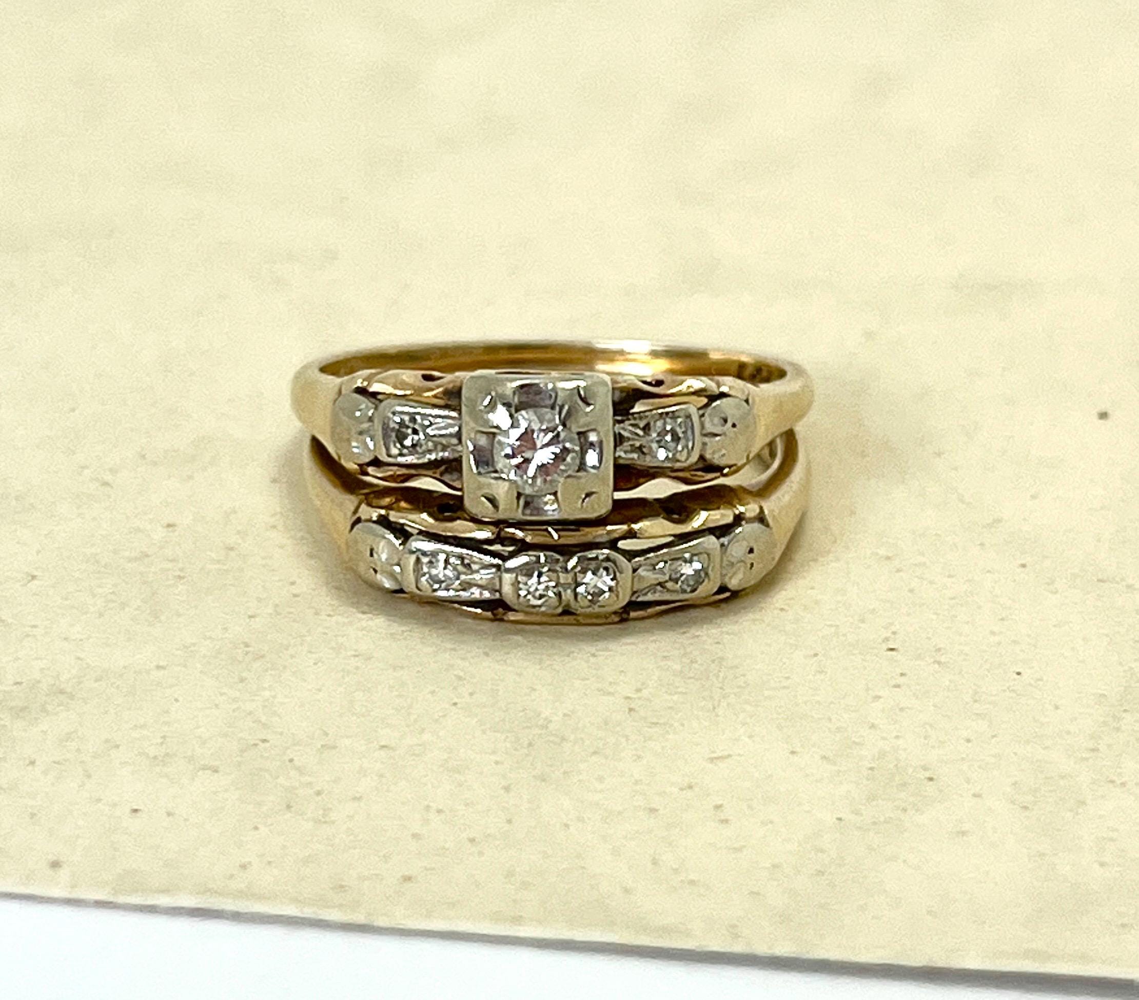 14kt Yellow and White Gold Natural Diamond Antique Wedding Set