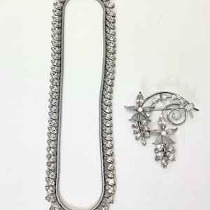 Vintage Signed Krementz Costume Rhinestone Necklace and Flower Brooch Pendent V136