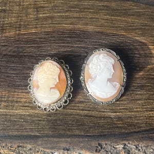Two 800 Silver Cameo Brooch Pins V648