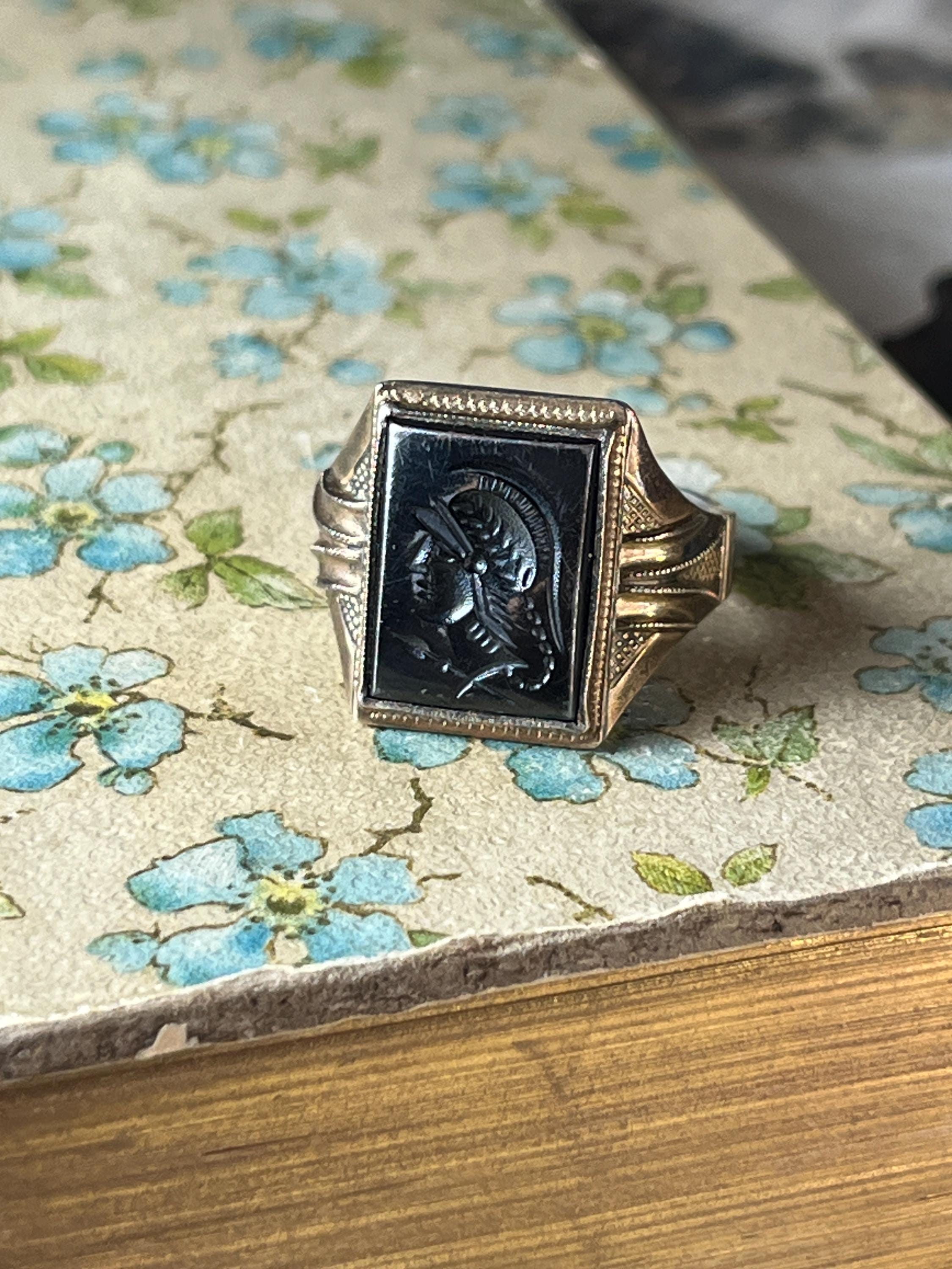 Soldier Ring Hematite Intaglio Meaning Vintage 10kt Gold Hematite