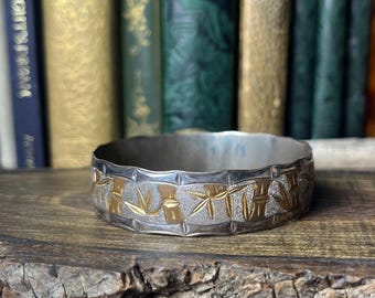 925 Sterling Silver Vintage Mexico Bamboo Bangle Bracelet 8