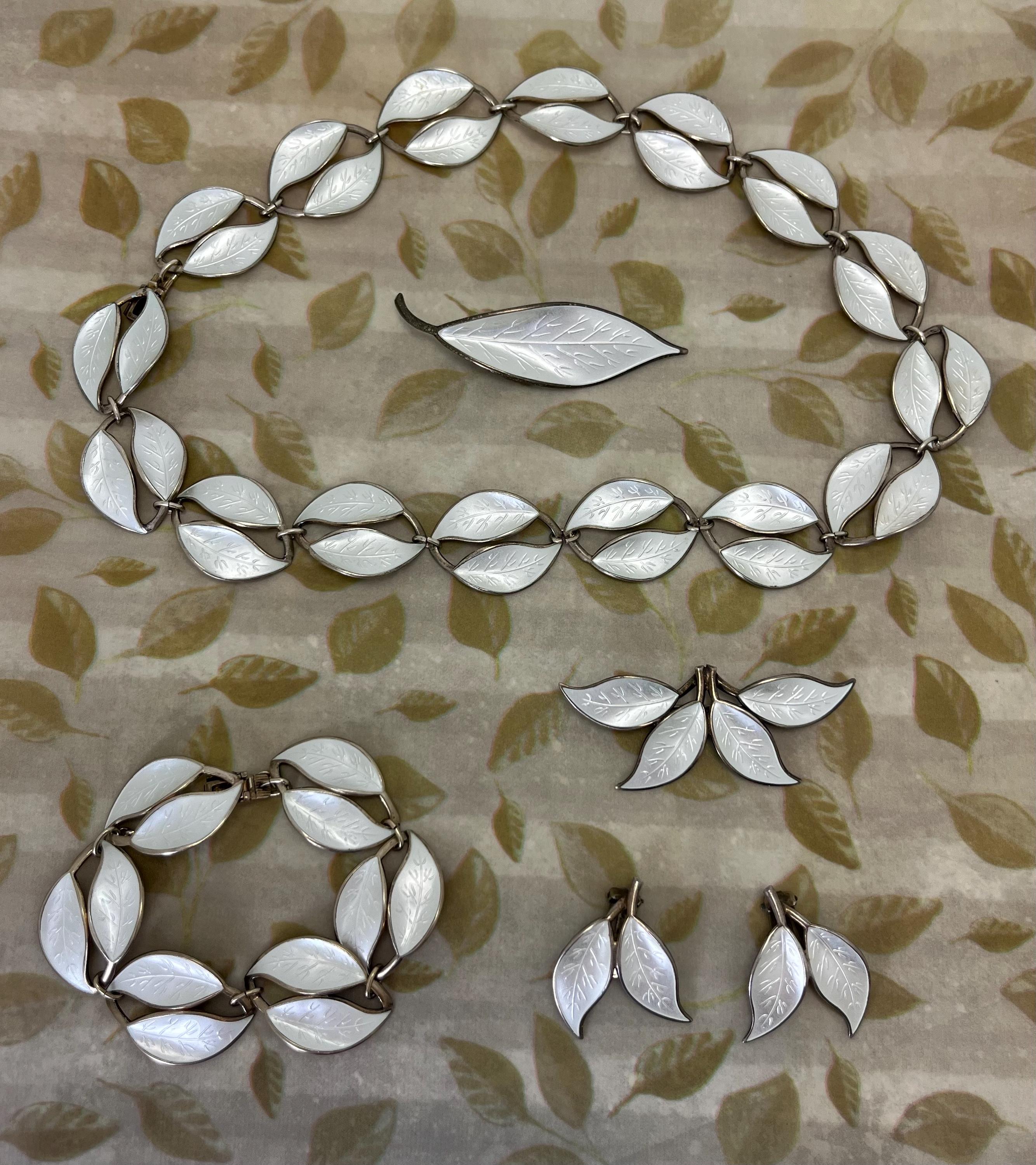Vintage Signed David Andersen Sterling Silver White Enamel Leaf 5