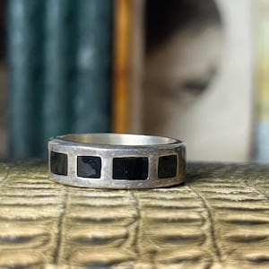 Sterling Silver Black Enamel Ring Size 10.75 V387