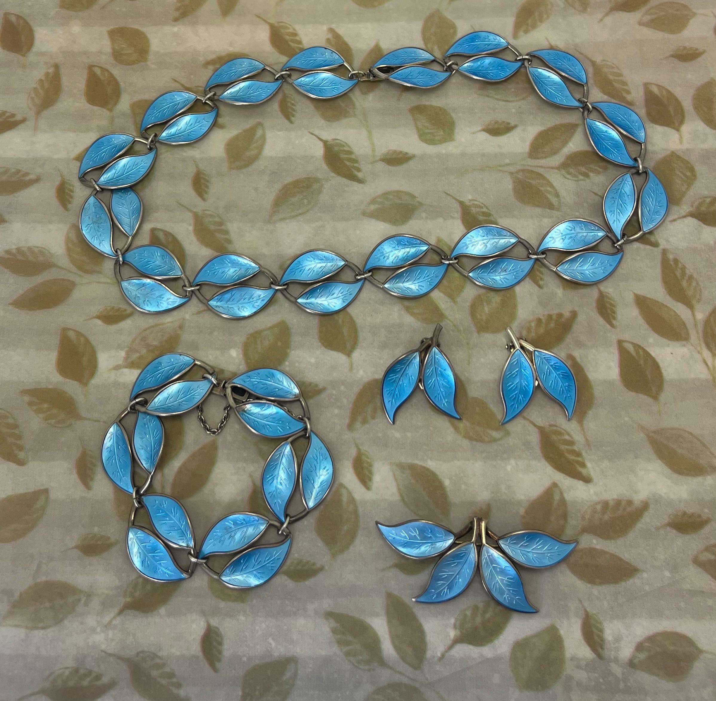Vintage Signed David Andersen Sterling Silver Blue Enamel Leaf 4