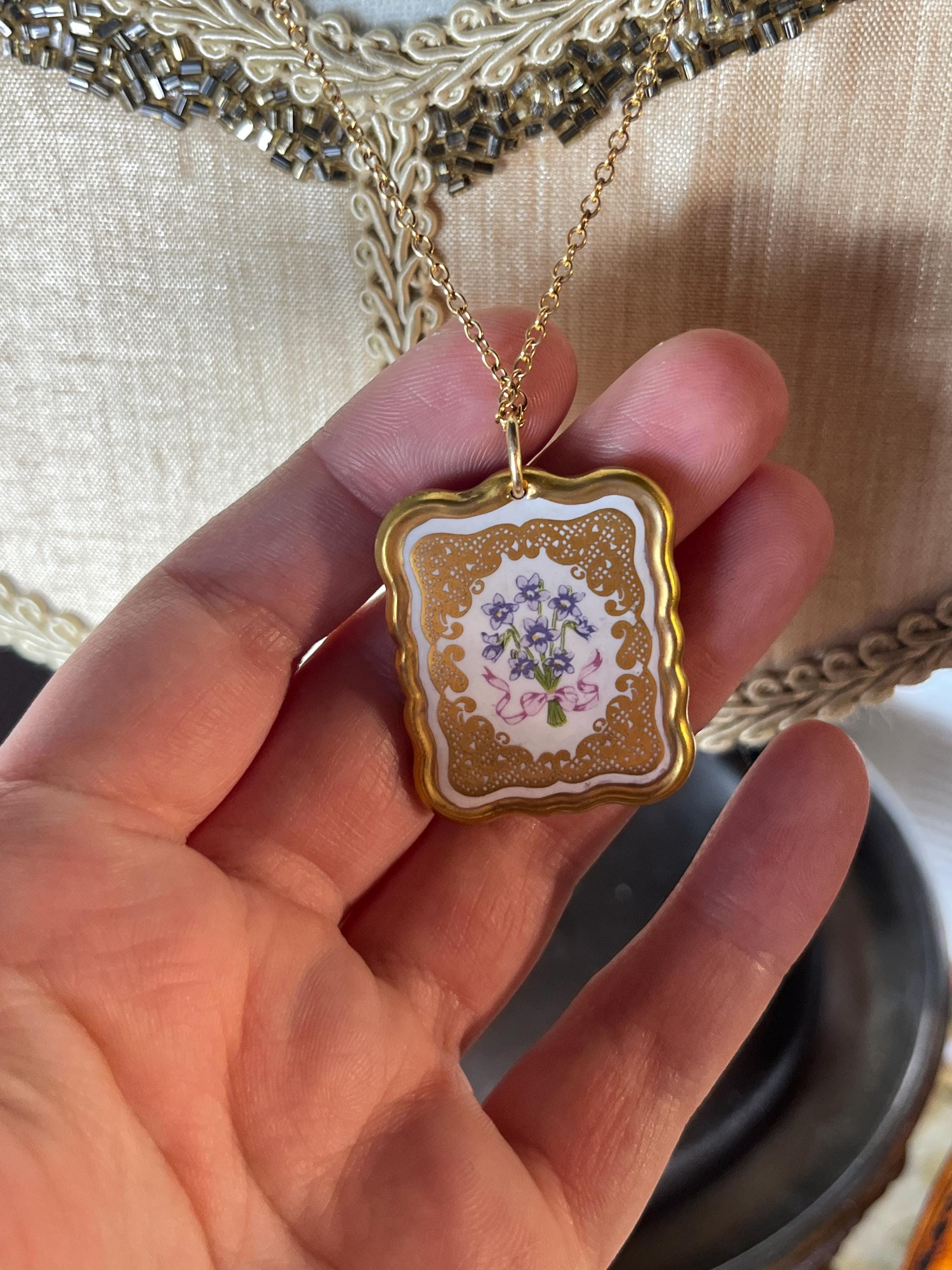 Vintage Franklin Mint Mini Valentine Porcelain Flower Pendent
