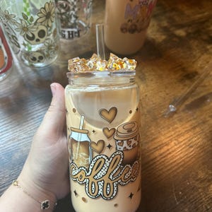 Snow Globe Coffee Glass Cup: Iced Coffee Tumbler with Lid & Straw