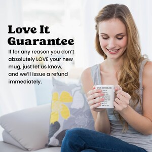 a woman sitting on a couch holding a coffee mug