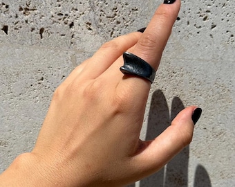 Oxidized Sterling Silver Statement Ring: Textured Modern Jewelry