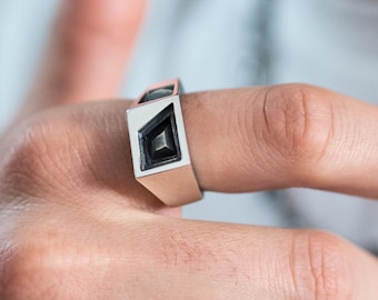 Sterling Silver Brutalist Ring Inspired by Architecture, Textured and Polished Statement Jewelry, Unique Ring for Men and Women
