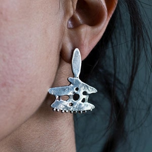 Silver Stud Earrings for Everyday Wear Modern Jewelry, Artisan Sterling Silver Textured Jewelry, Large Geometric Drop Earrings, Wearable Art