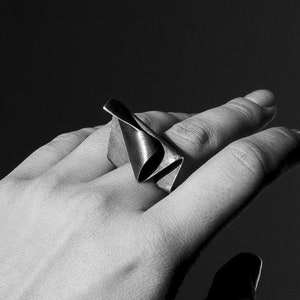 Minimalist Statement Ring, Modern Jewelry, Blackened Silver Ring, Silver Ring, Sculptural Ring, Architectural Ring, Contemporary Ring