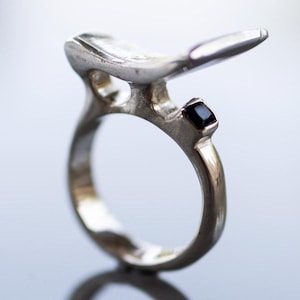 Sterling Silver Ring With Stone For Modern Style Enthusiasts Gift Idea, Minimalist Style Silver Ring, Textured and Polished Silver Ring