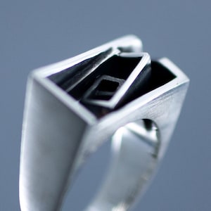 Brutalist Silver Ring for Men, Modern Sterling Silver Jewelry Architectural & Industrial Design, Futuristic Industrial Jewelry Gift for Men