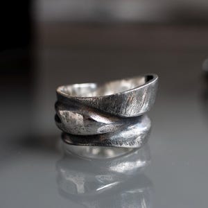 Silver Statement Ring, Textured Twisted Band, Bold Chunky Ring, Unique Brutalist Jewelry, Oxidized Silver Ring for Men & Women