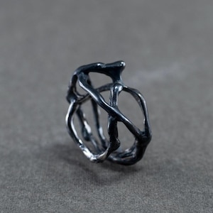 Asymmetrical Sterling Silver Ring with Organic Shape Statement Blackened Silver Jewelry, Modern Architectural Design Perfect Gift for Her