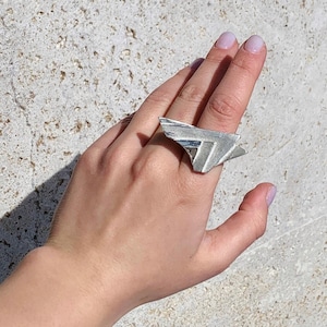Architecture Inspired Ring, Modern Sterling Silver Textured Ring, Raw Silver Jewelry  for everyday wear, Perfect Gift for her