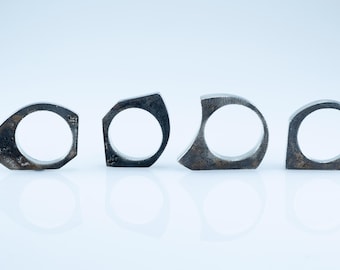 Oxidized Sterling Silver Brutalist Ring, Textured Minimalist Jewelry