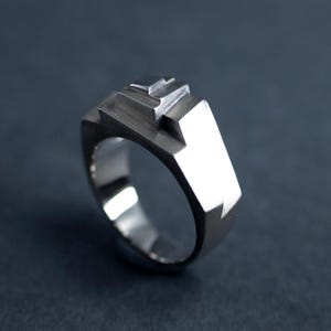 Brutalist Silver Ring, &#39;Void Tower&#39; Unisex Bold Statement Jewelry, Architectural Ring, Unique Sterling Silver Ring for Men and Women