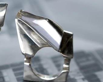 Bold Sculptural Chunky Ring, Modern Brutalist Silver Jewelry, Architectural Statement Piece, Handmade Sterling Silver Ring