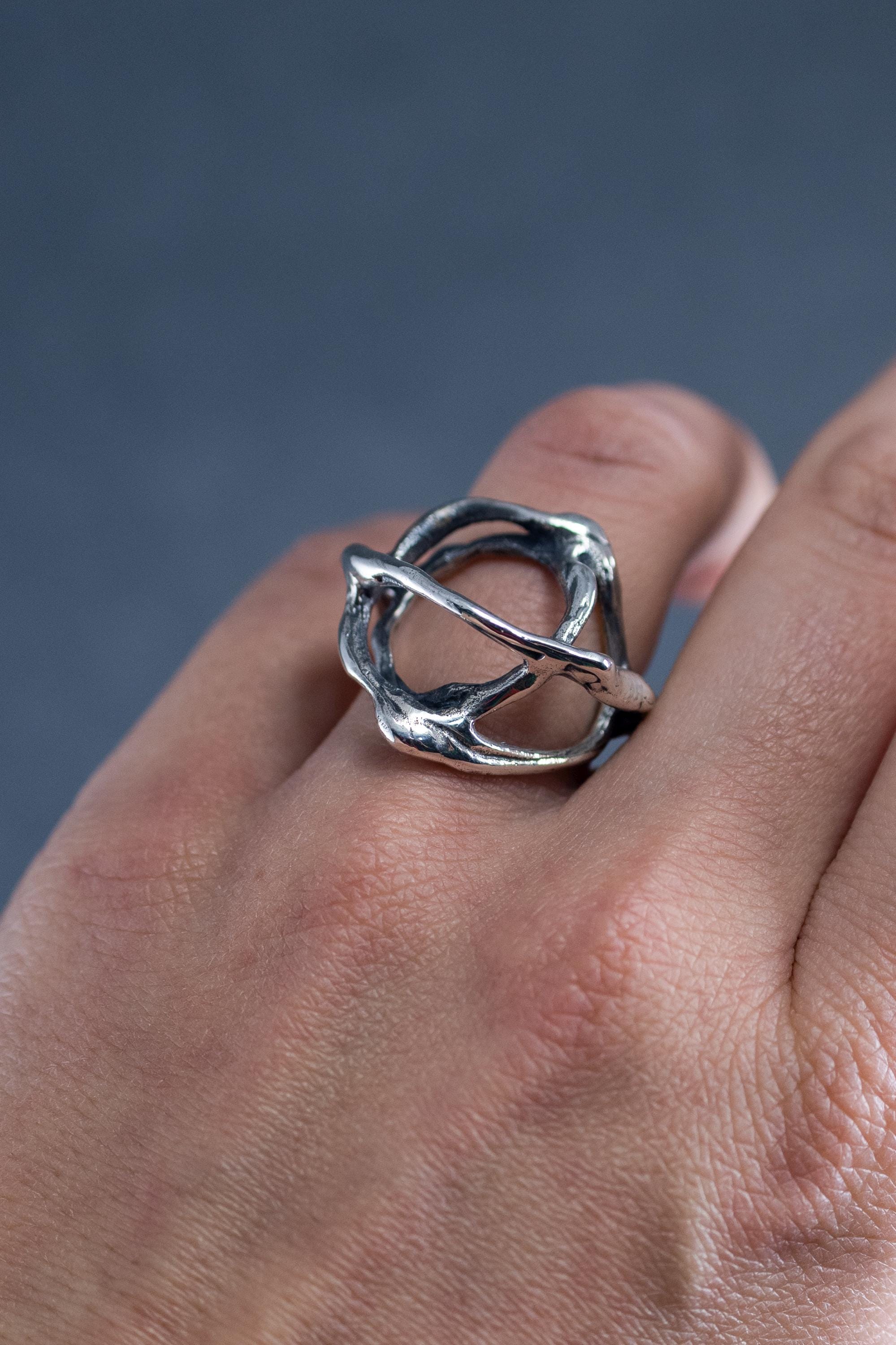 Raw Sterling Silver Open Sculptural Ring, Brutalist Organic