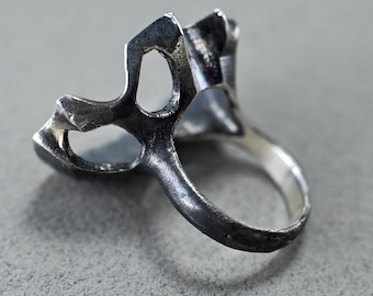 Chunky Blackened Sterling Silver Ring: Handmade Brutalist Jewelry