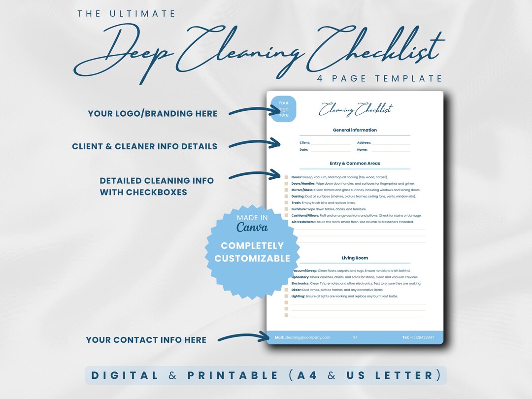 Deep Cleaning Checklist Template, for Airbnb, VRBO, Booking. Vacation ...
