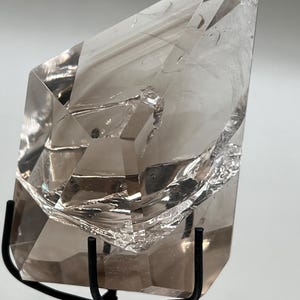 Smoky Quartz Lemurian Freeform with stand - 10.4oz Polished Crystal with Rainbows