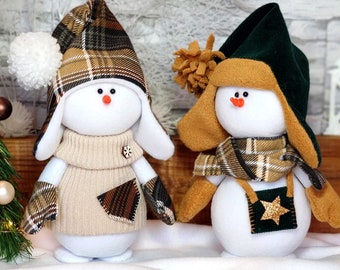 Snowman Doll Pair, Handmade Winter Shelf Sitters, Christmas Home Decor, Holiday Gift, Outfit Options