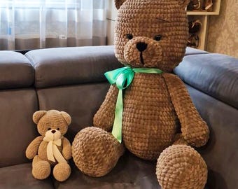 Giant Crochet Teddy Bear, 37 Inch Oversized Plush Bear, Large Stuffed Animal, Nursery Decor