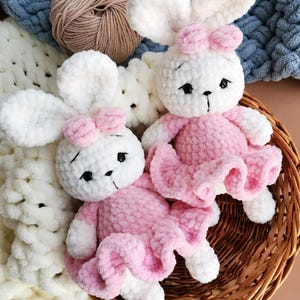 Handmade Plush Bunny in Pink Dress – Soft Crochet Rabbit Toy – Cuddly Stuffed Animal for Kids – Cute Gift for Kids & Nursery Decor