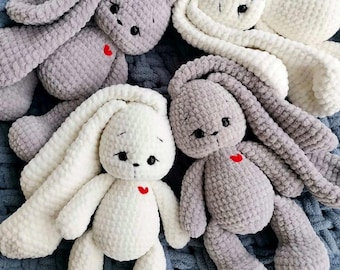 Crochet Bunny Plush with Heart, Amigurumi Rabbit Gift, Handmade Soft Nursery Decor