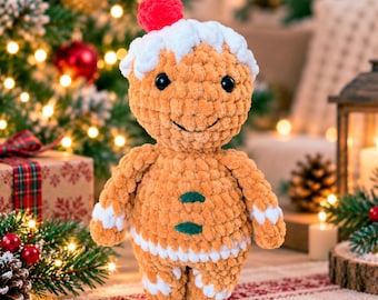 Crochet Gingerbread Man Plush, Christmas Amigurumi Doll, Holiday Stuffed Toy, Winter Decor