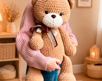 Large Crochet Teddy Bear - 21” Amigurumi Plush, Nursery Decor
