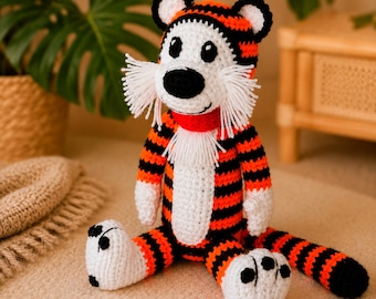 Crochet Tiger Plush, Handmade Amigurumi Animal, Striped Stuffed Toy and Nursery Decor
