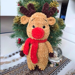 Plush Crochet Reindeer – Handmade Christmas Amigurumi Toy – Soft Holiday Decor – Rudolph Plush Gift