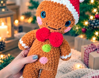 Crochet Gingerbread Man Plush, Christmas Amigurumi Doll, Holiday Stuffed Toy, Winter Decor