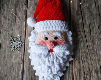 Décoration de porte Père Noël, Décoration murale de Noël au crochet, Grande décoration de porte pour les fêtes
